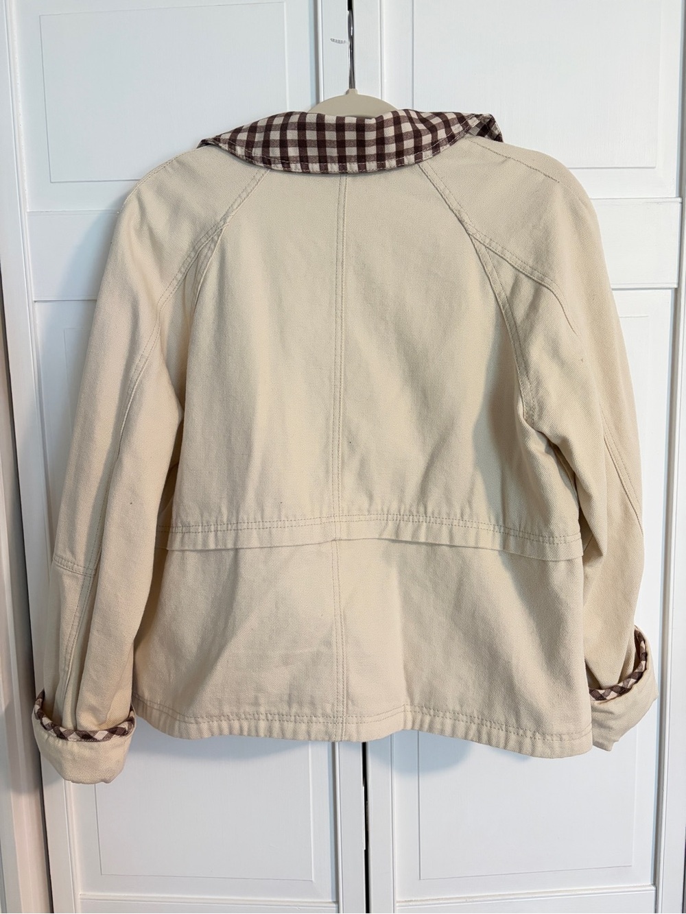 NWOT Christian Lacroix Cream Utility Jacket with Brown Gingham Collar - Picture 4 of 5